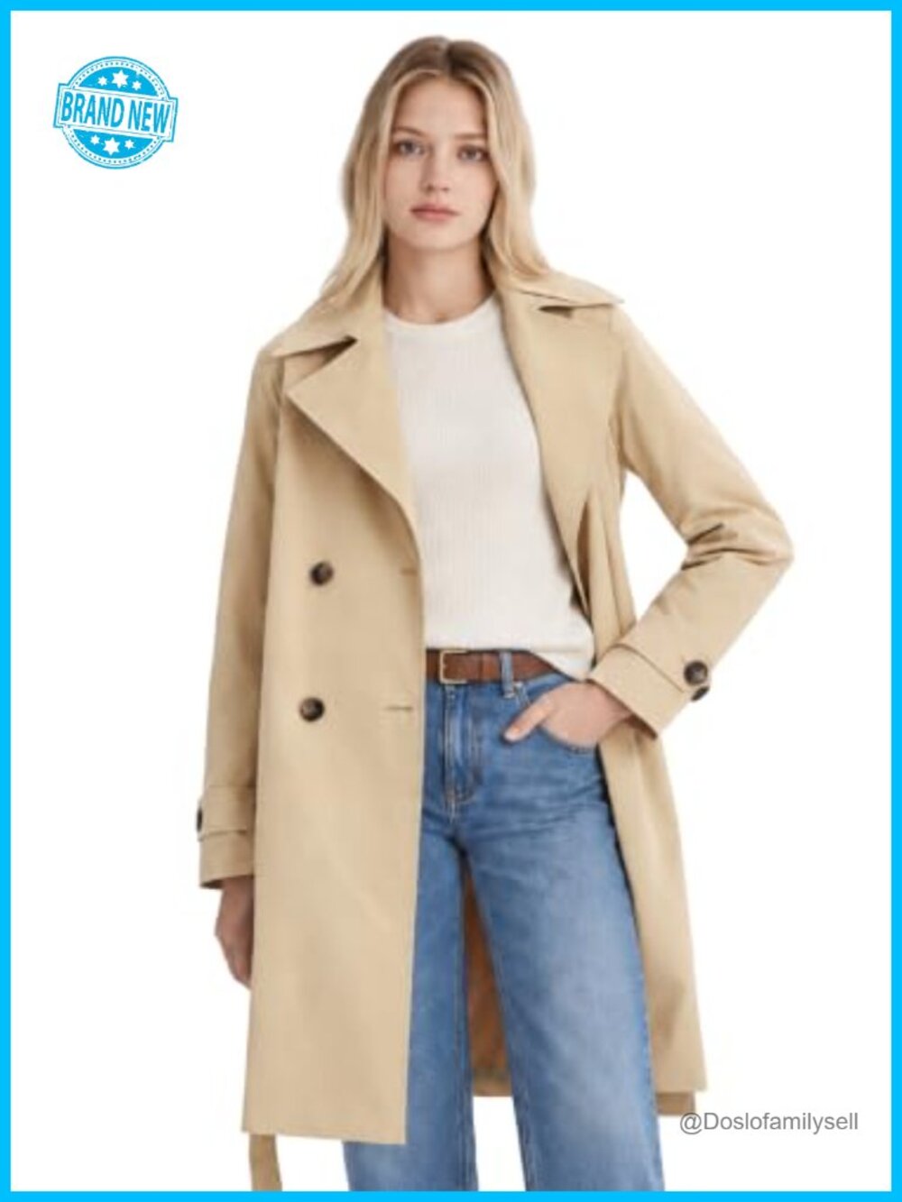 Double Breasted Trench Coat Lapel Collar Long Windbreaker Belted